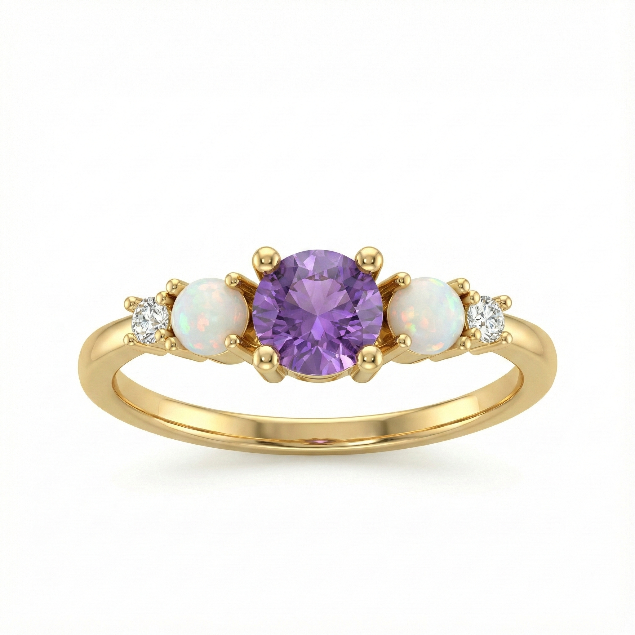 Bague doré à l’or 18k avec pierre violette, opales et zircons